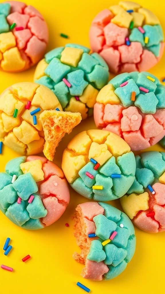 A plate of colorful crumble cookies with sprinkles, inspired by iOS 18 emoji, on a bright background.
